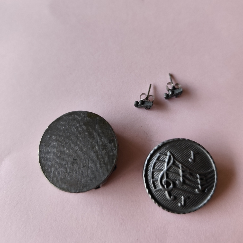 Torino Pewter Music Musical Notes Jewelry Set, Brooch And Earrings Gift
